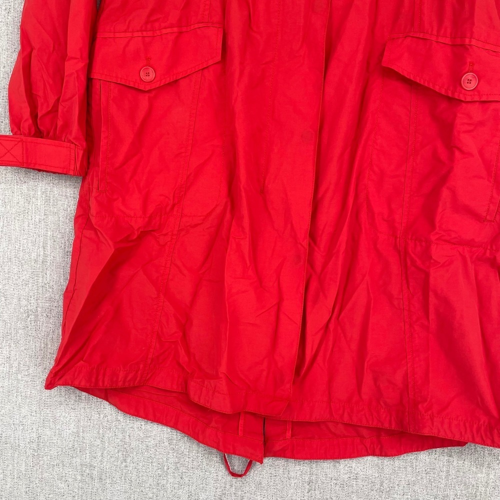 Eileen Fisher Hooded Anorak Parka Jacket M Red Cotton Blend Zip Snap Utility - Picture 3 of 13